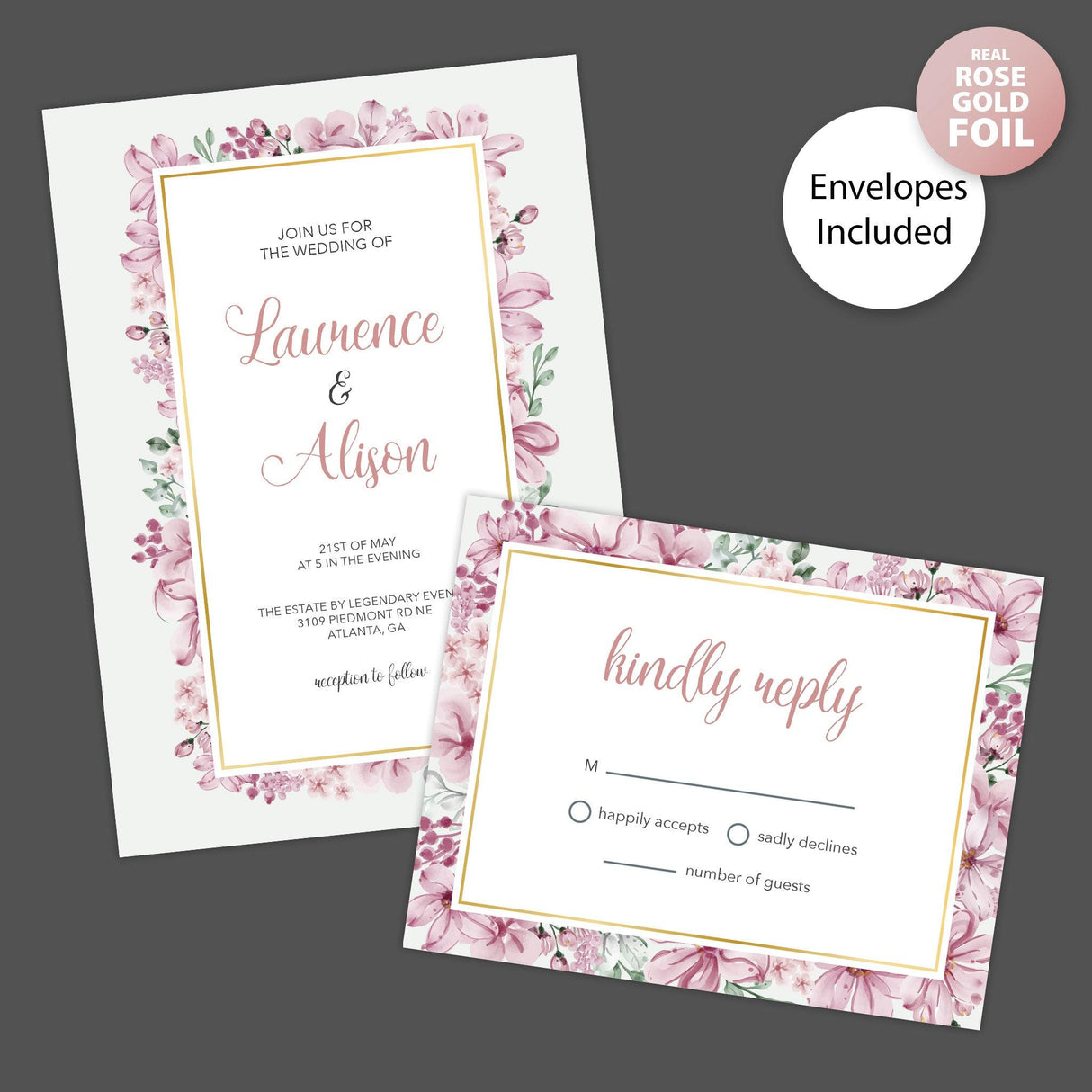 Floral Frame Foil Invitation - goprintplus