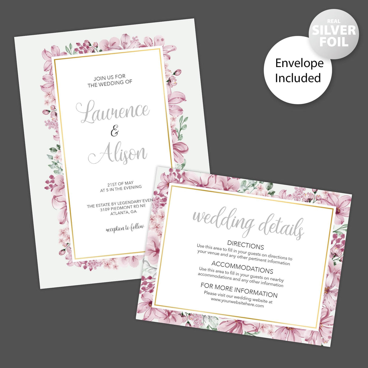 Floral Frame Foil Invitation - goprintplus