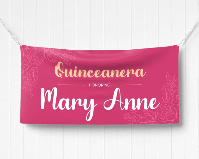 Floral Outline Quinceañera Banner - goprintplus