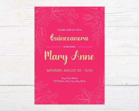 Floral Outline Quinceañera Invitation - goprintplus