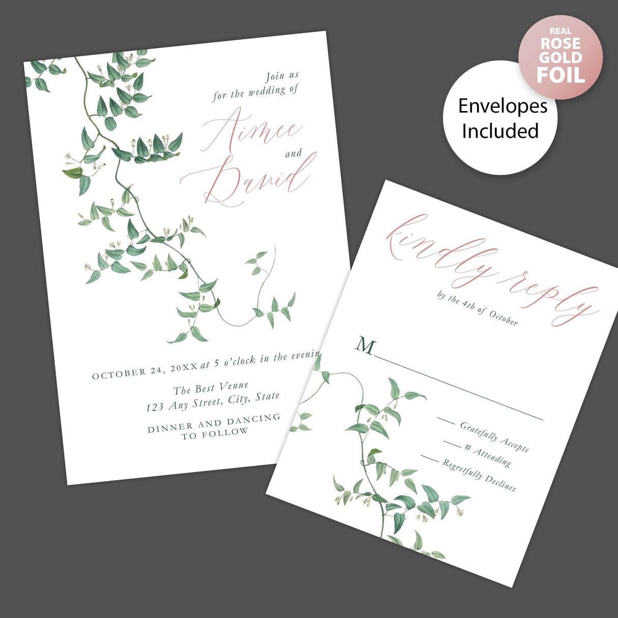 Flowering Vine Foil Invitation - goprintplus