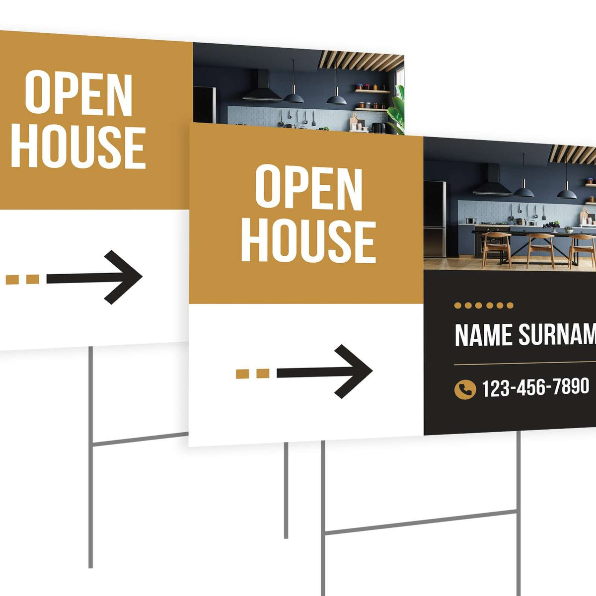Sign 4 Inch Rounded Corner Four Corner Design Yard Sign - Black & Gold Real Estate – Go Print Plus