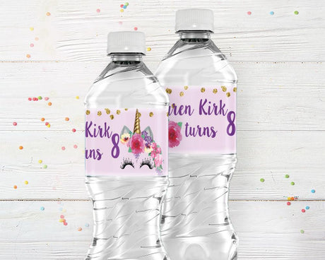 Glitter Unicorn Water Bottle Labels - goprintplus