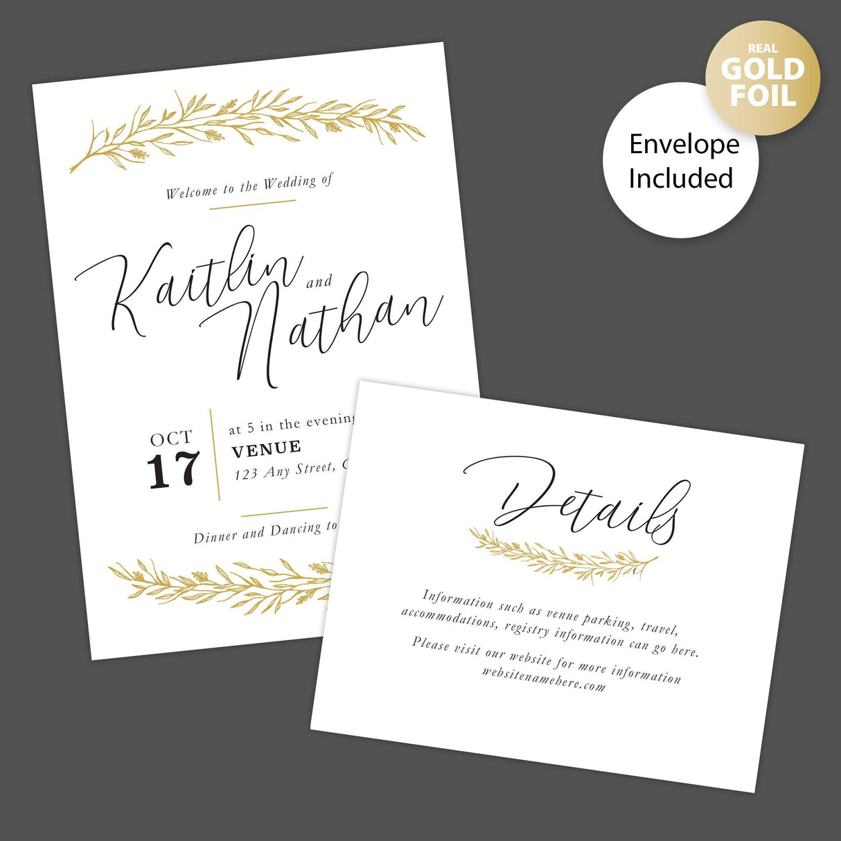 Gold Branch Foil Invitation - goprintplus