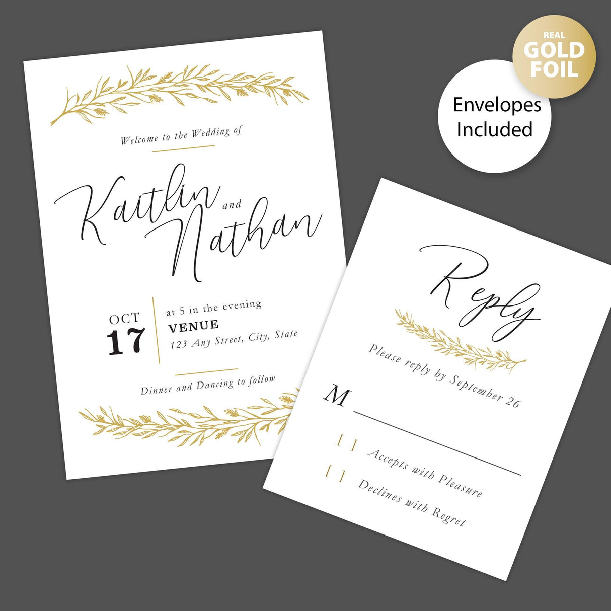 Gold Branch Foil Invitation - goprintplus