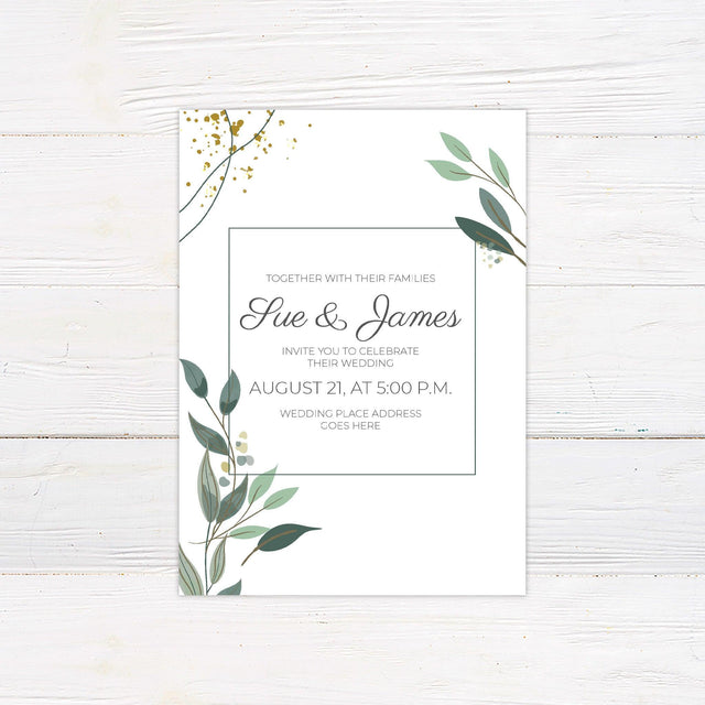 Gold Flake Greenery Invitations - goprintplus