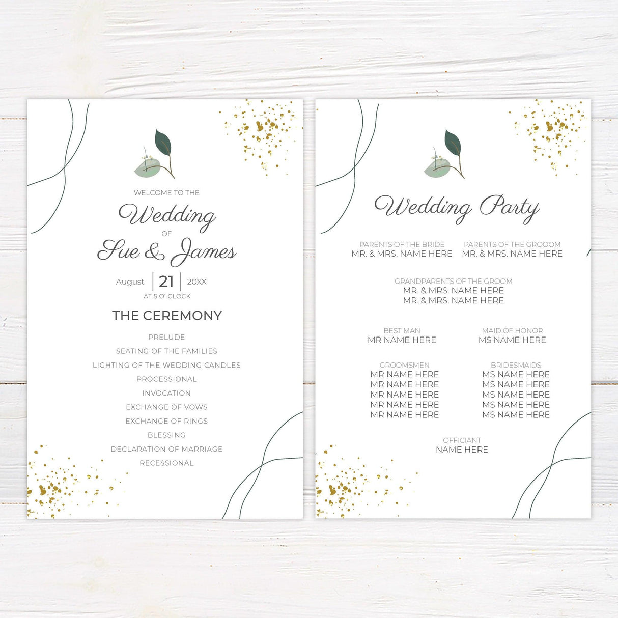 Gold Flake Greenery Invitations - goprintplus