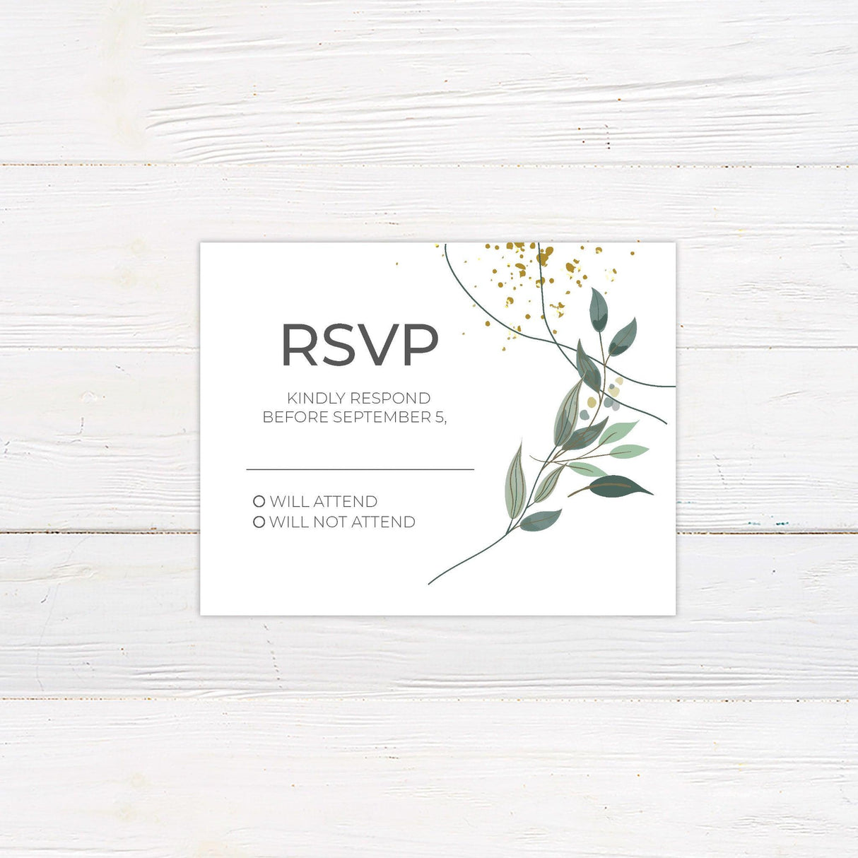 Gold Flake Greenery Invitations - goprintplus