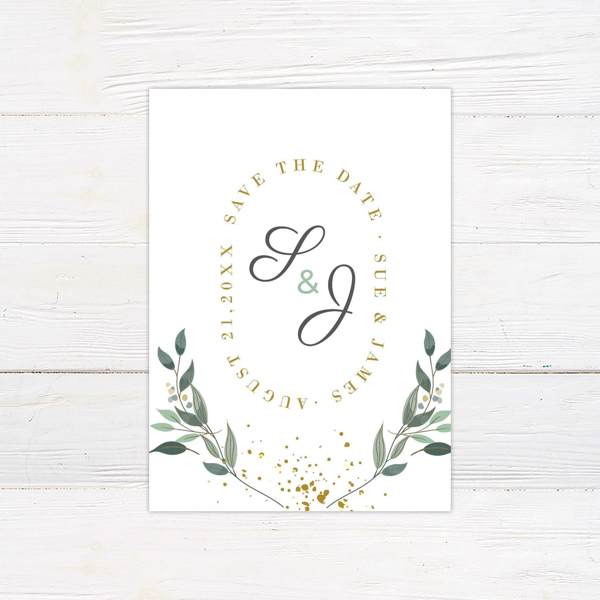 Gold Flake Greenery Invitations - goprintplus