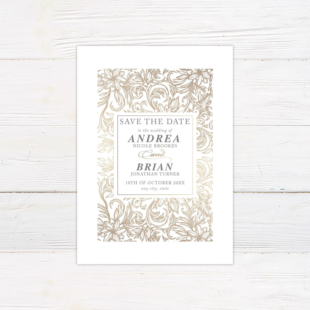 Gold Floral Sketch Save The Date - goprintplus