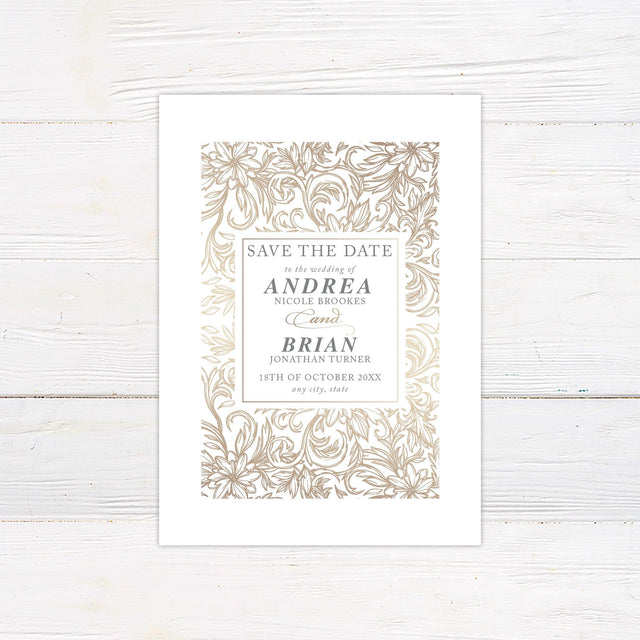 Gold Floral Sketch Save The Date - goprintplus