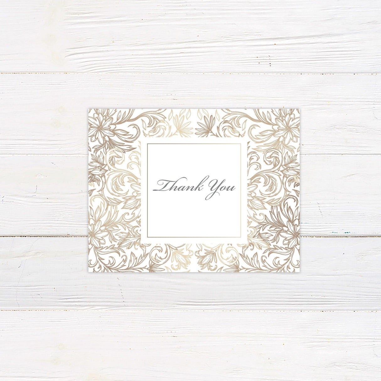 Gold Floral Sketch Thank You Card - goprintplus