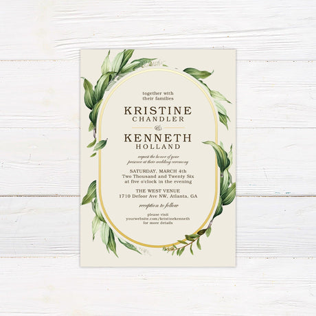 Gold Frame Foliage Invitations - goprintplus