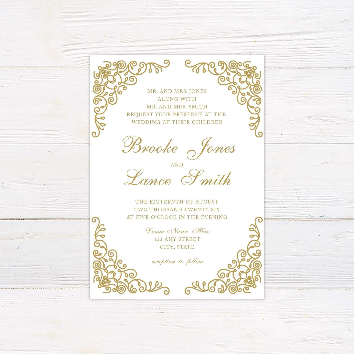 Gold Fringe Invitations - Elegant Vintage Filigree Corners – Go Print Plus