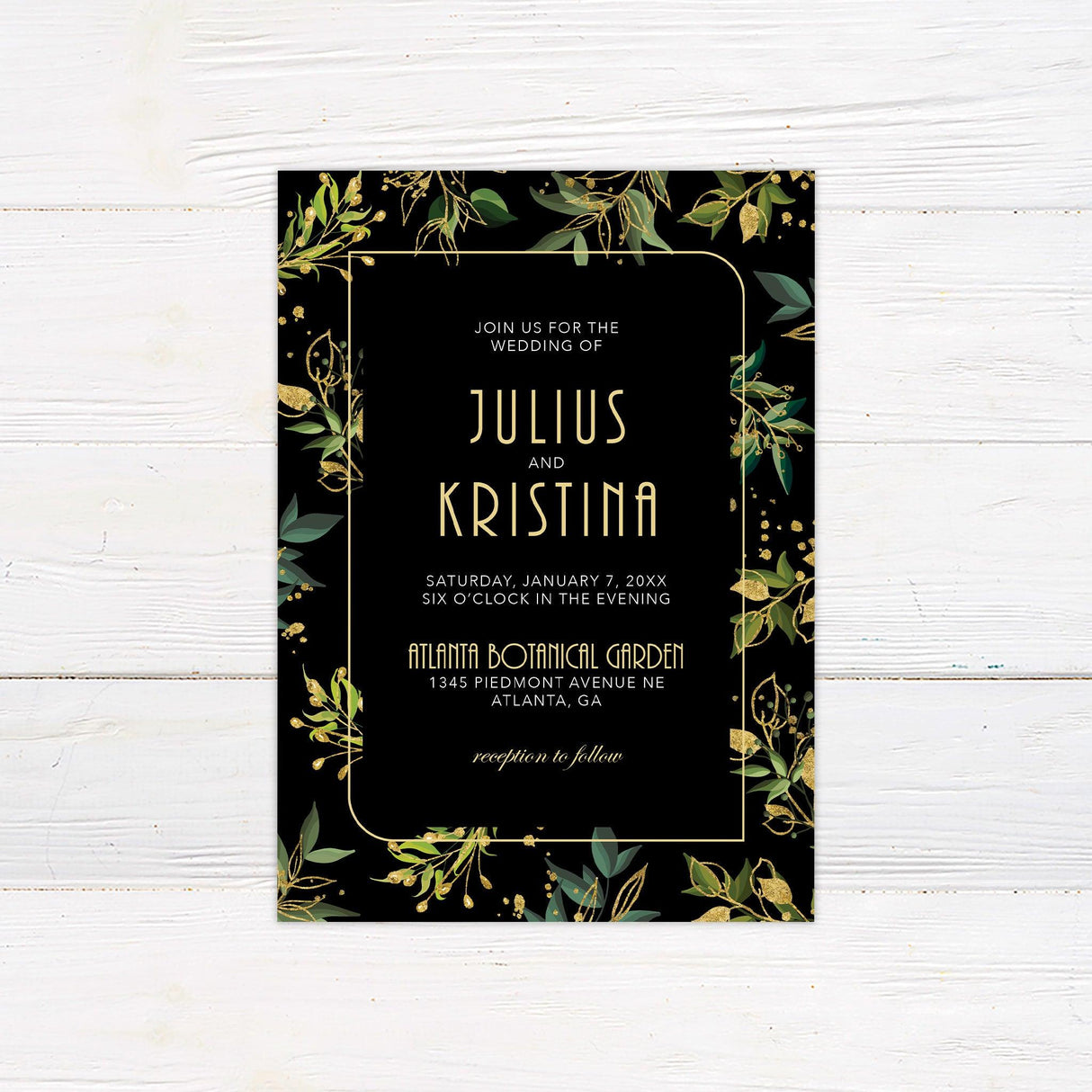 Green and Gold Foliage Invitations - goprintplus