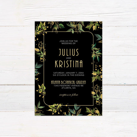 Green and Gold Foliage Invitations - goprintplus