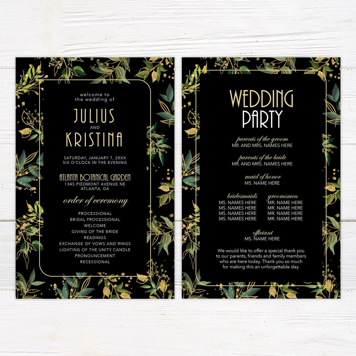 Green and Gold Foliage Invitations - goprintplus