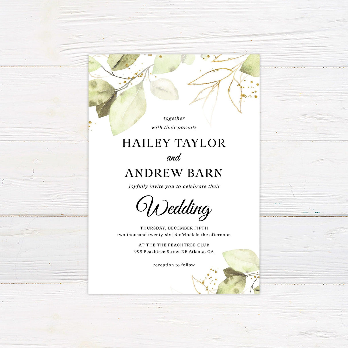 Gold and Green Leaves Invitations - goprintplus