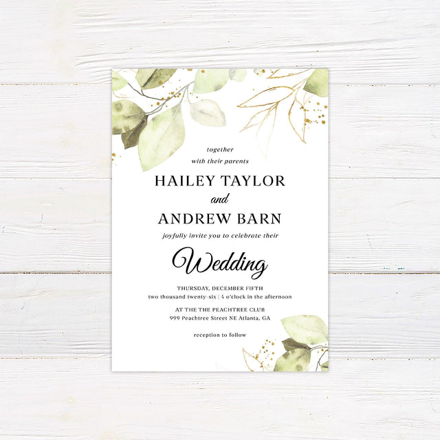 Gold and Green Leaves Invitations - goprintplus