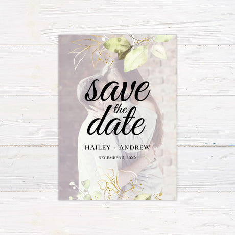 Gold and Green Leaves Save The Date - goprintplus