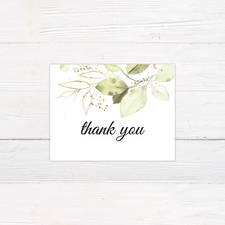 Gold and Green Leaves Thank You Card - goprintplus