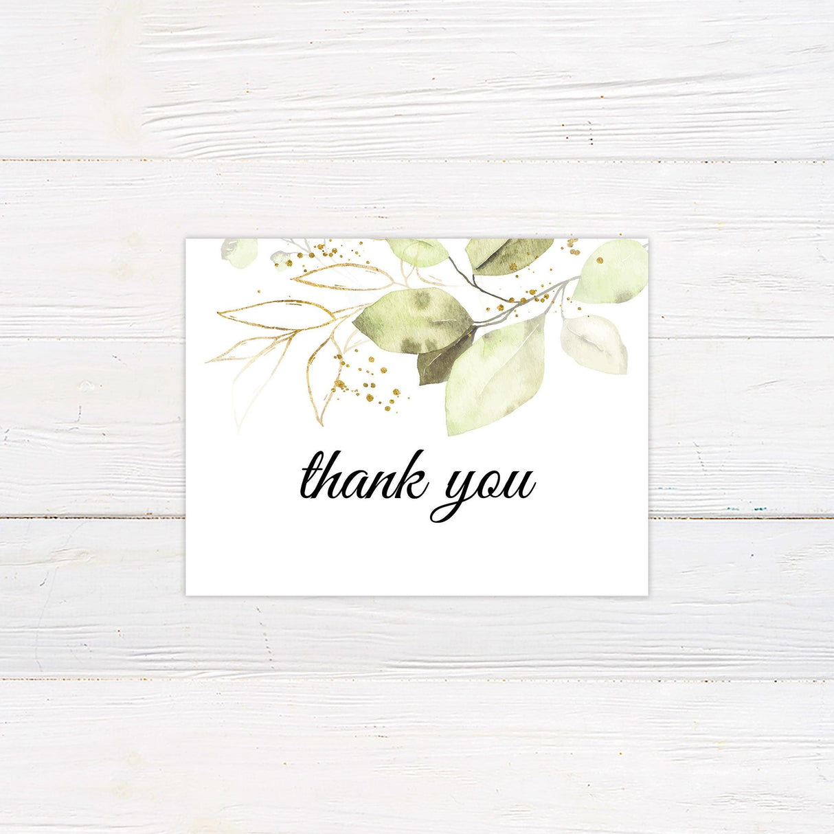 Gold and Green Leaves Thank You Card - goprintplus