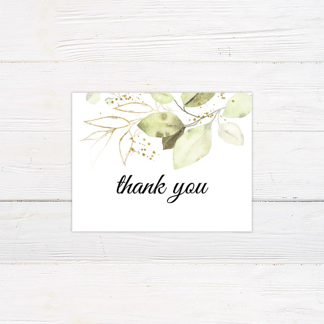 Gold and Green Leaves Thank You Card - goprintplus