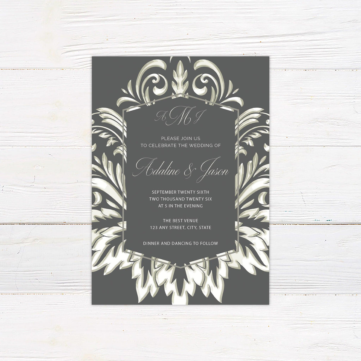 Gray Demask Invitations - goprintplus