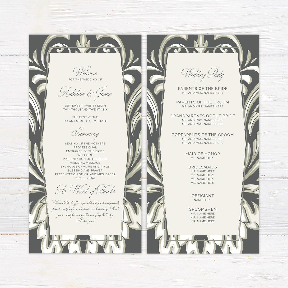 Gray Demask Invitations - goprintplus