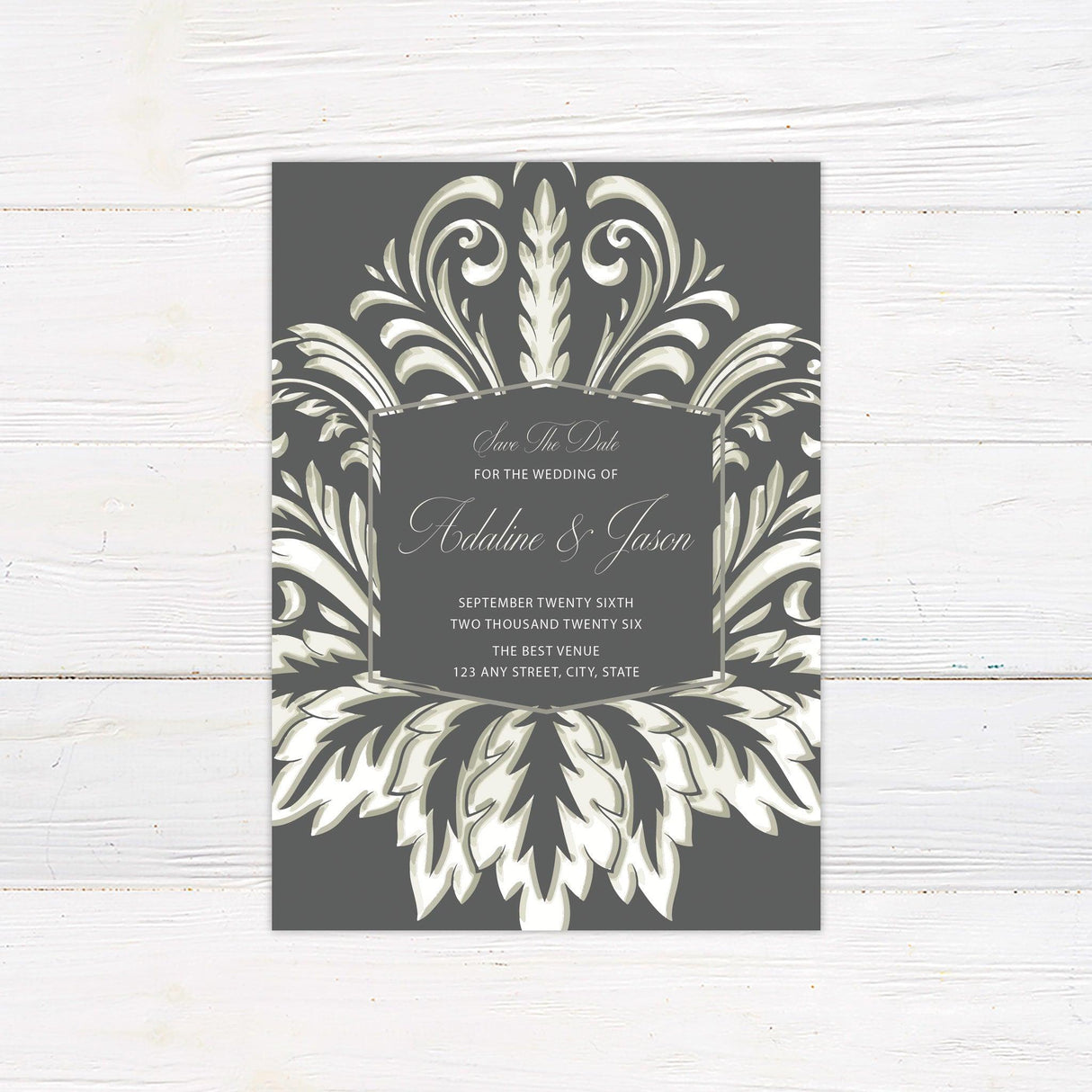 Gray Demask Invitations - goprintplus