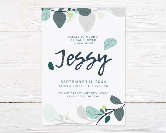 Gray and Teal Leaves Invitation - goprintplus