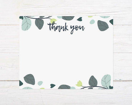 Gray and Teal Leaves Thank You Card - goprintplus