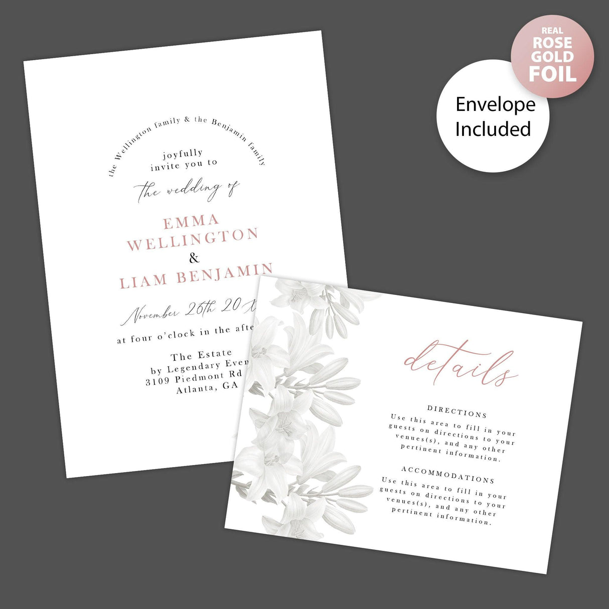 Grayscale Floral Foil Invitation - goprintplus