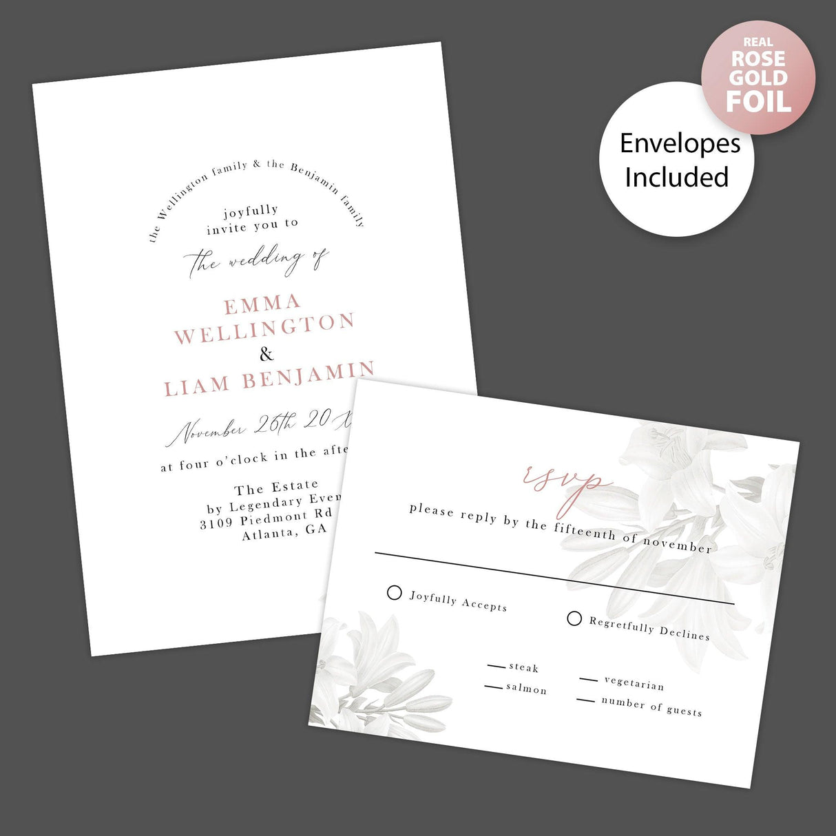 Grayscale Floral Foil Invitation - goprintplus