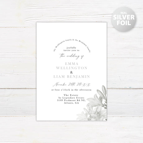 Grayscale Floral Foil Invitation - goprintplus