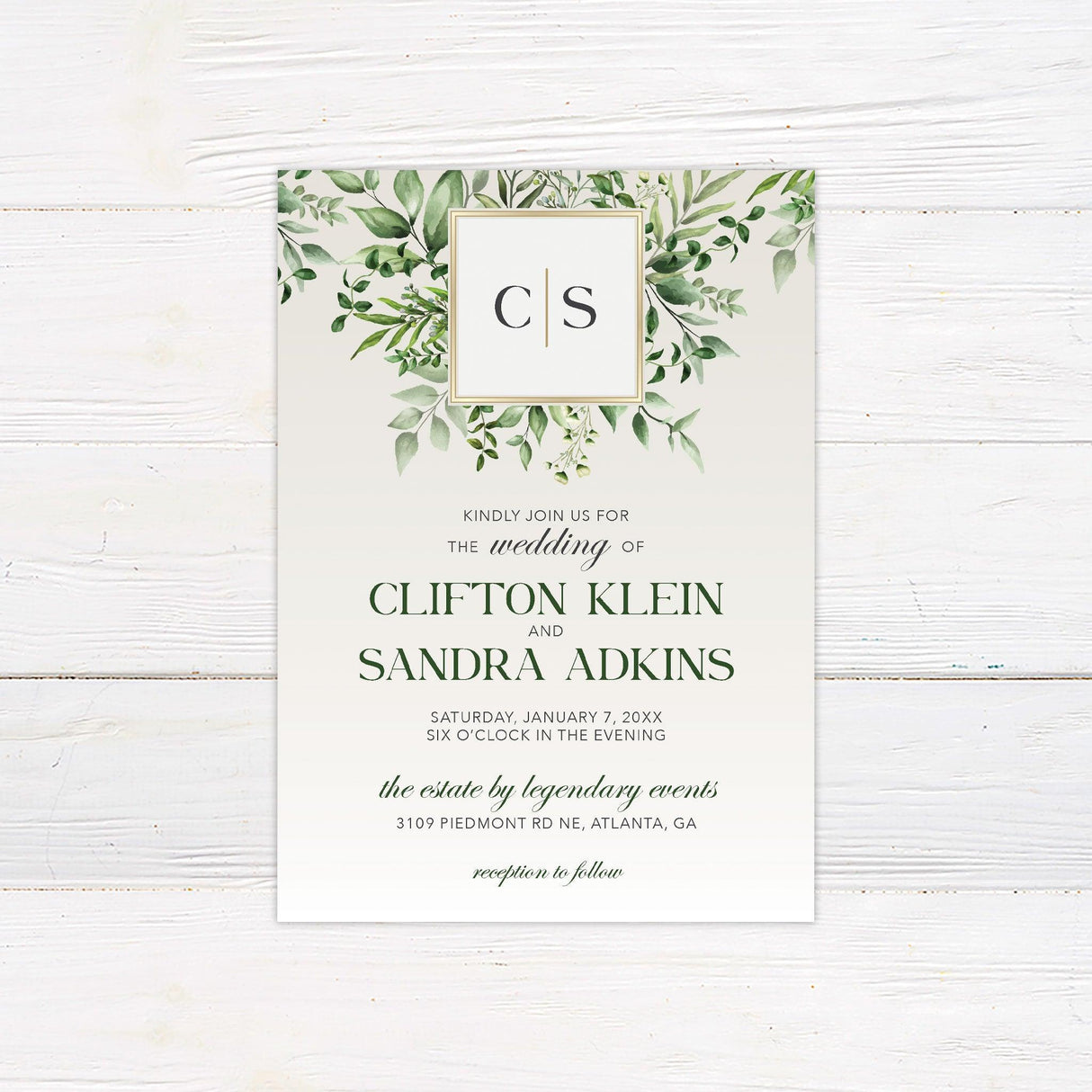 Green Monogram Invitations - goprintplus