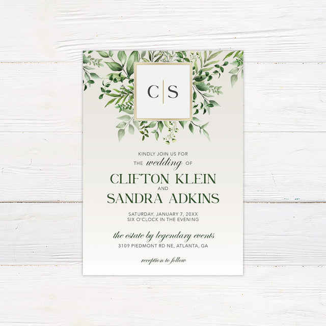 Green Monogram Invitations - goprintplus