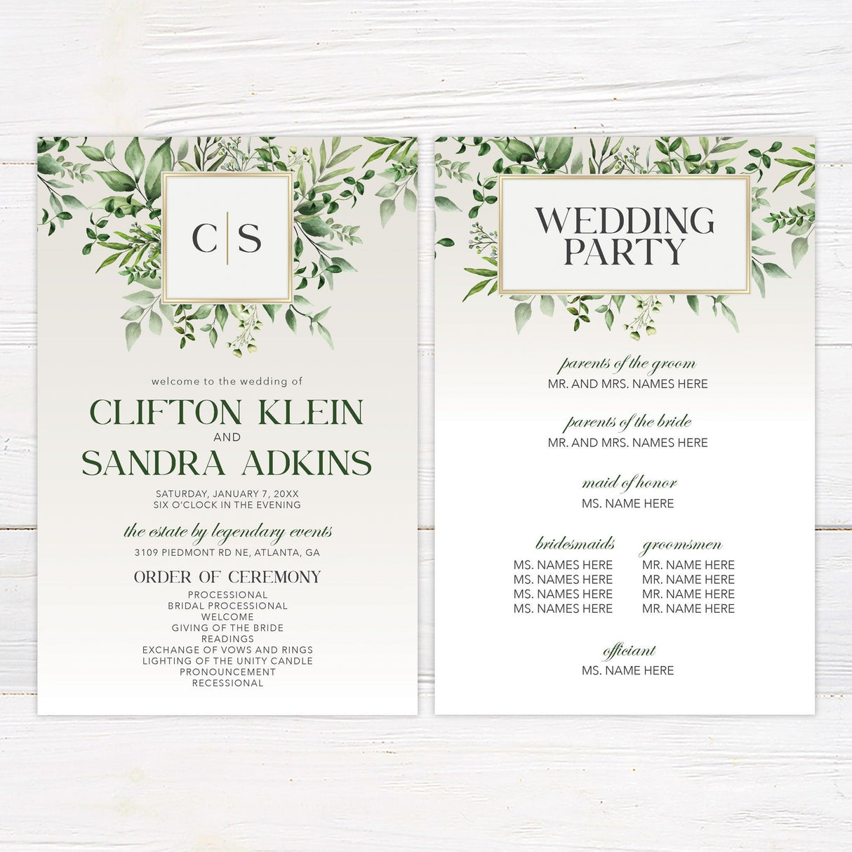 Green Monogram Invitations - goprintplus