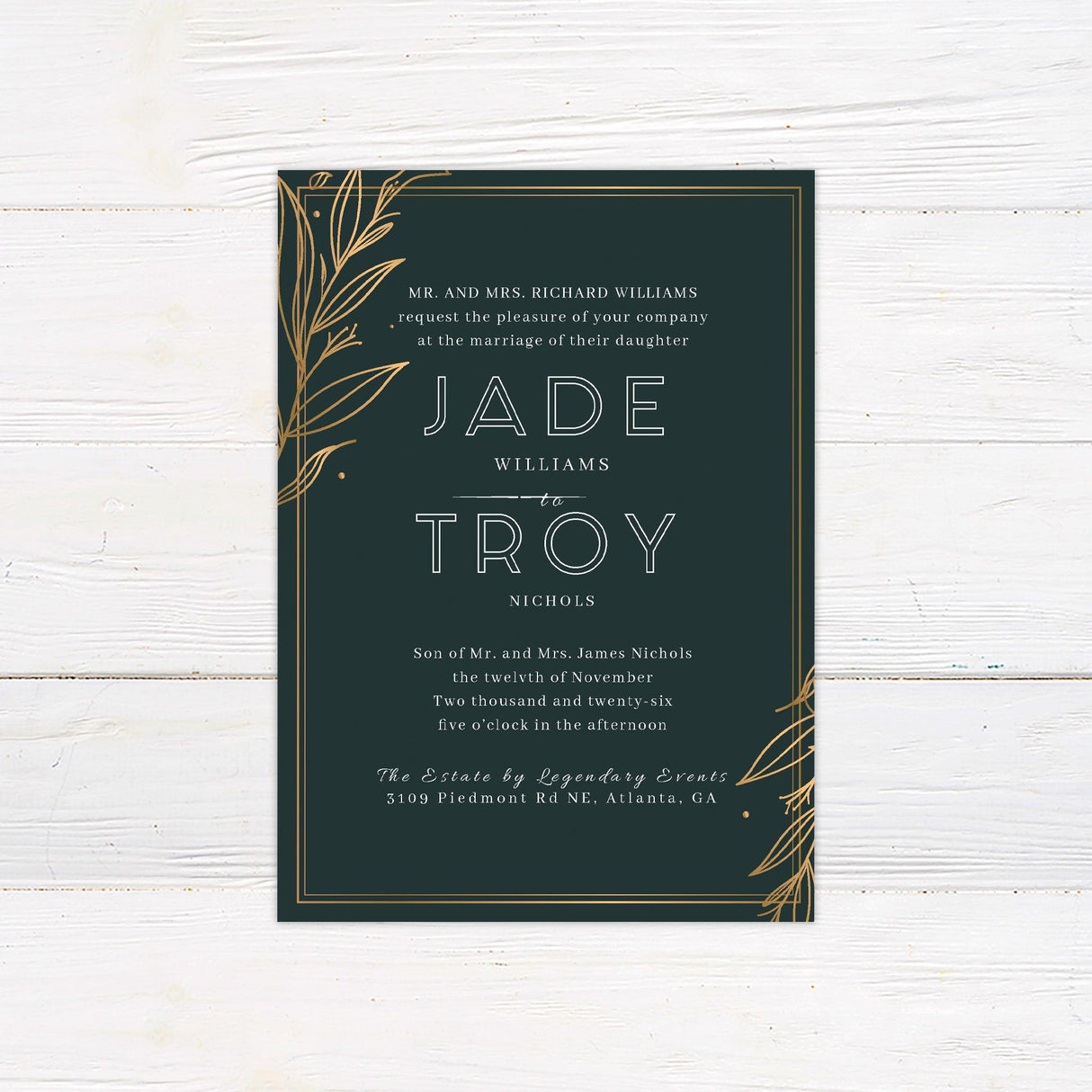 Green and Gold Leaves Invitations - goprintplus