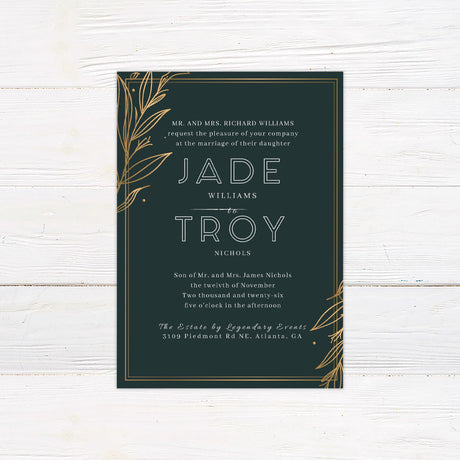 Green and Gold Leaves Invitations - goprintplus