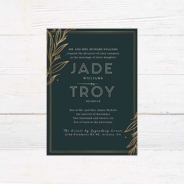 Green and Gold Leaves Invitations - goprintplus