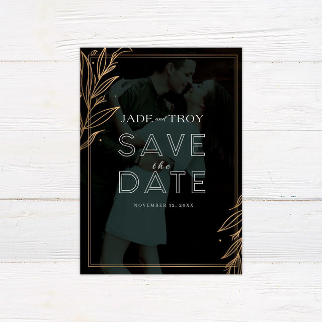 Green and Gold Leaves Save The Date - goprintplus