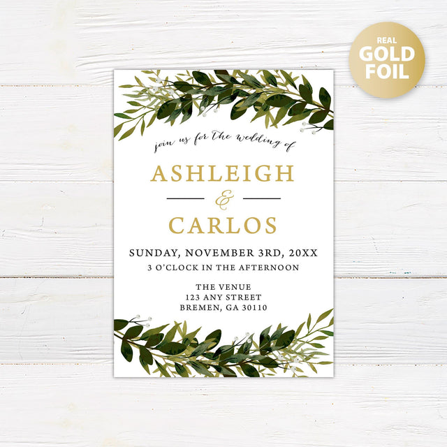 Greenery Arch Foil Invitation - goprintplus