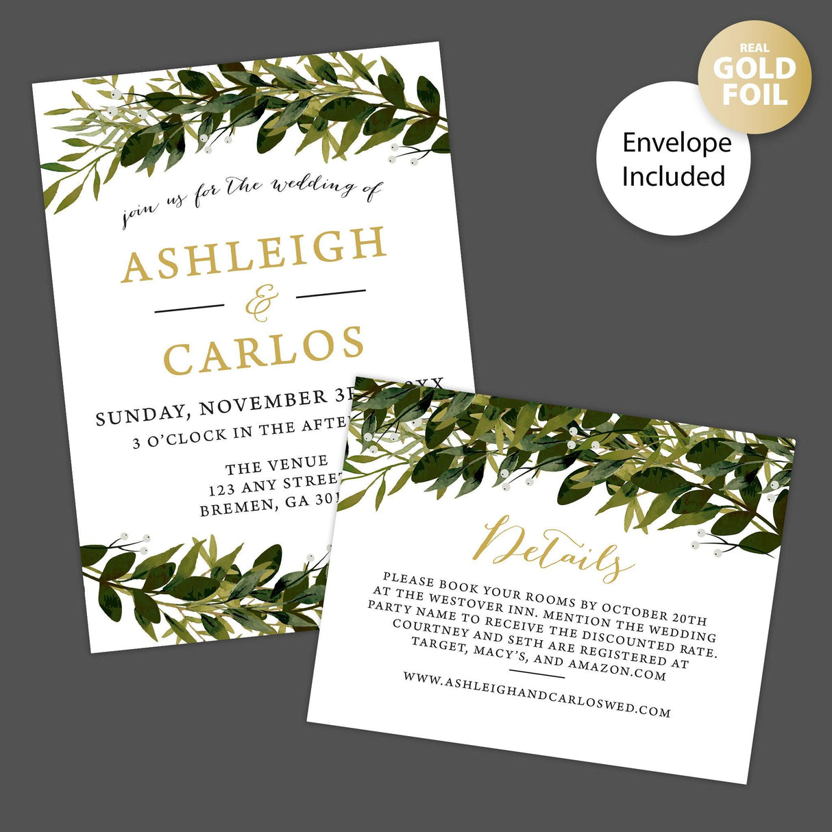 Greenery Arch Foil Invitation - goprintplus