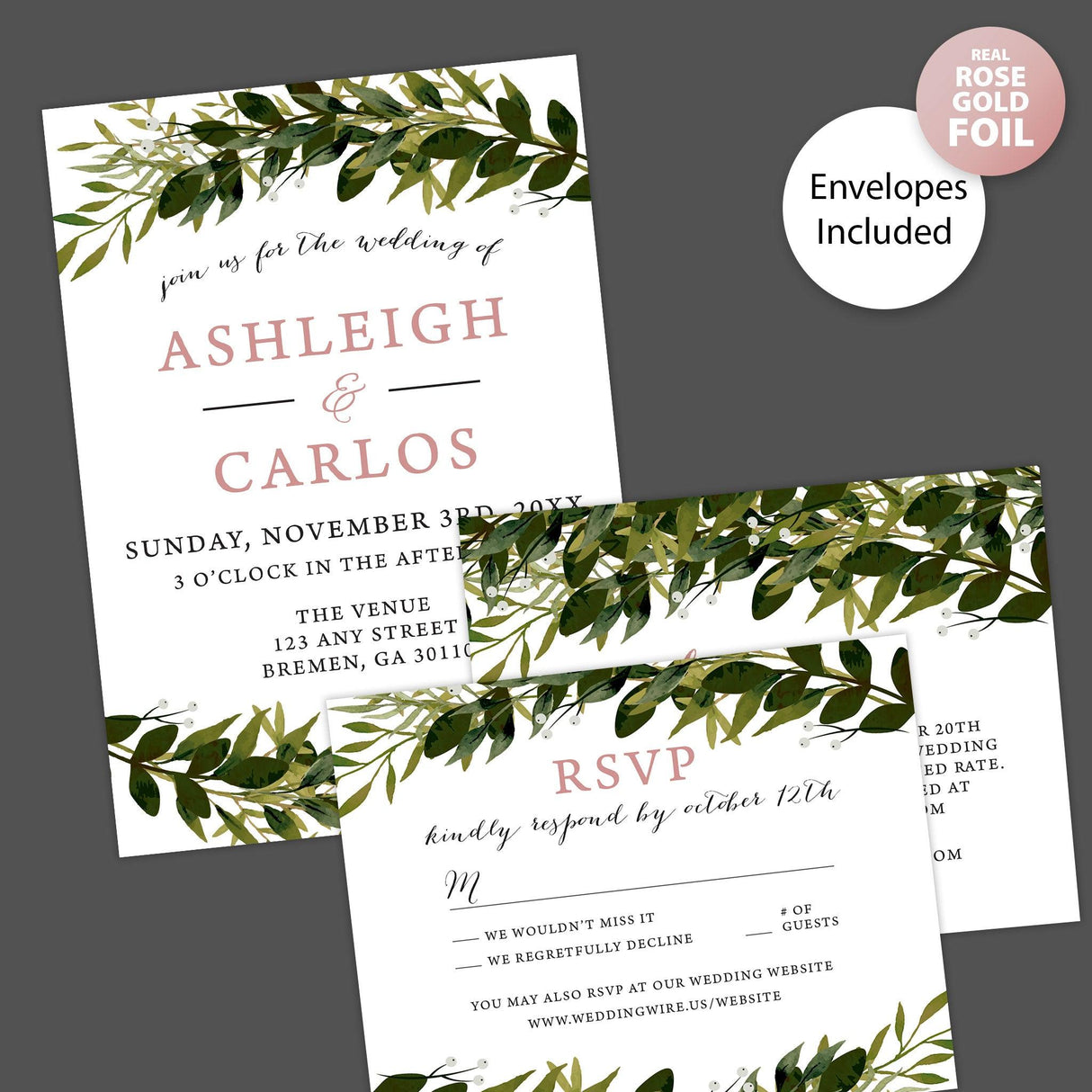 Greenery Arch Foil Invitation - goprintplus