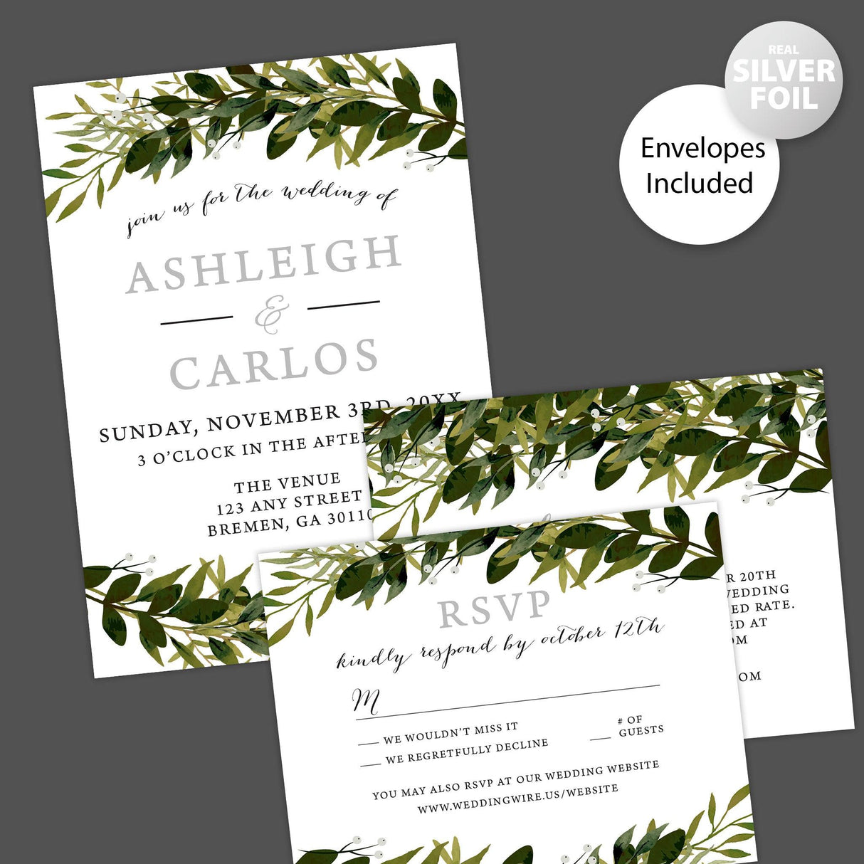 Greenery Arch Foil Invitation - goprintplus