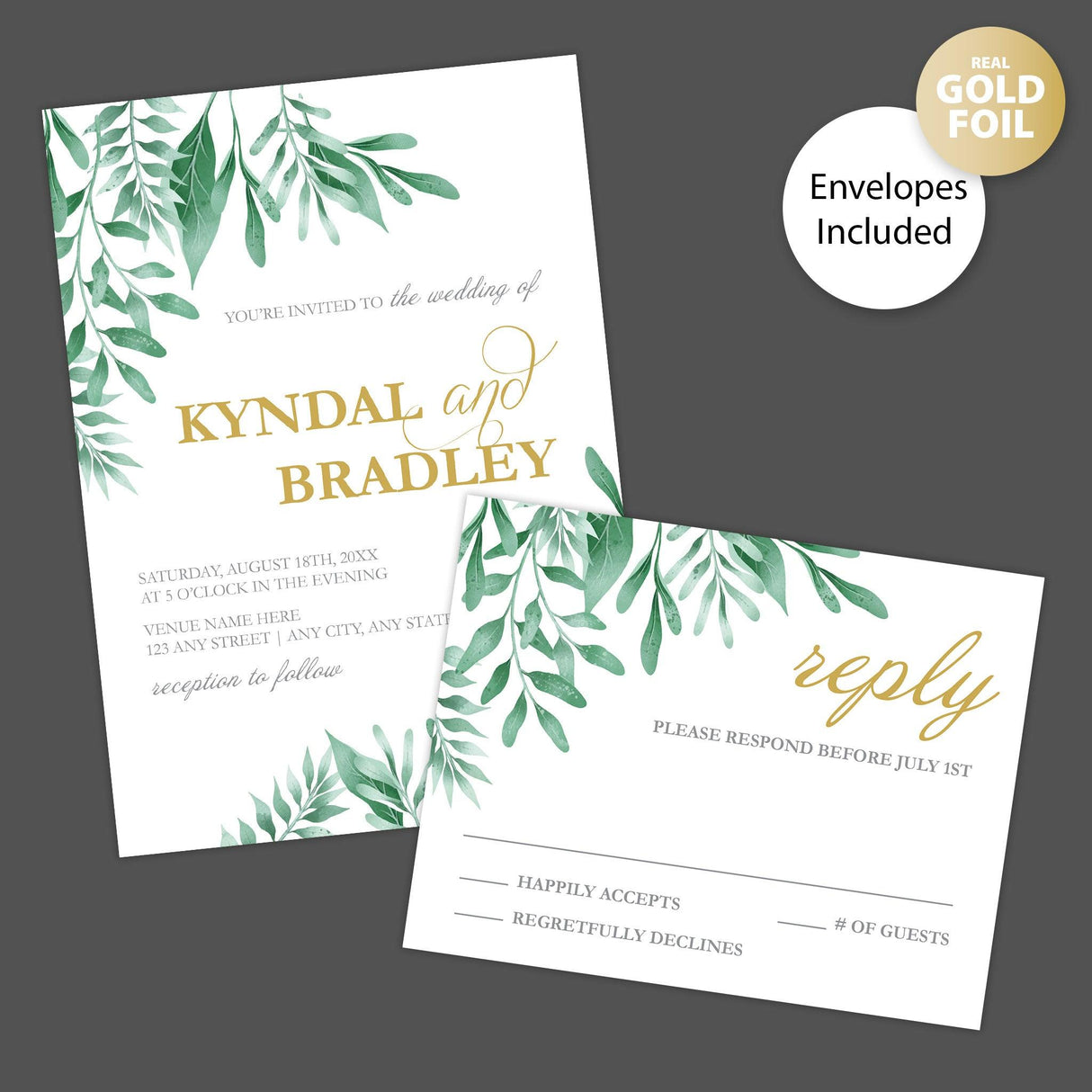 Greenery Corners Foil Invitation - goprintplus