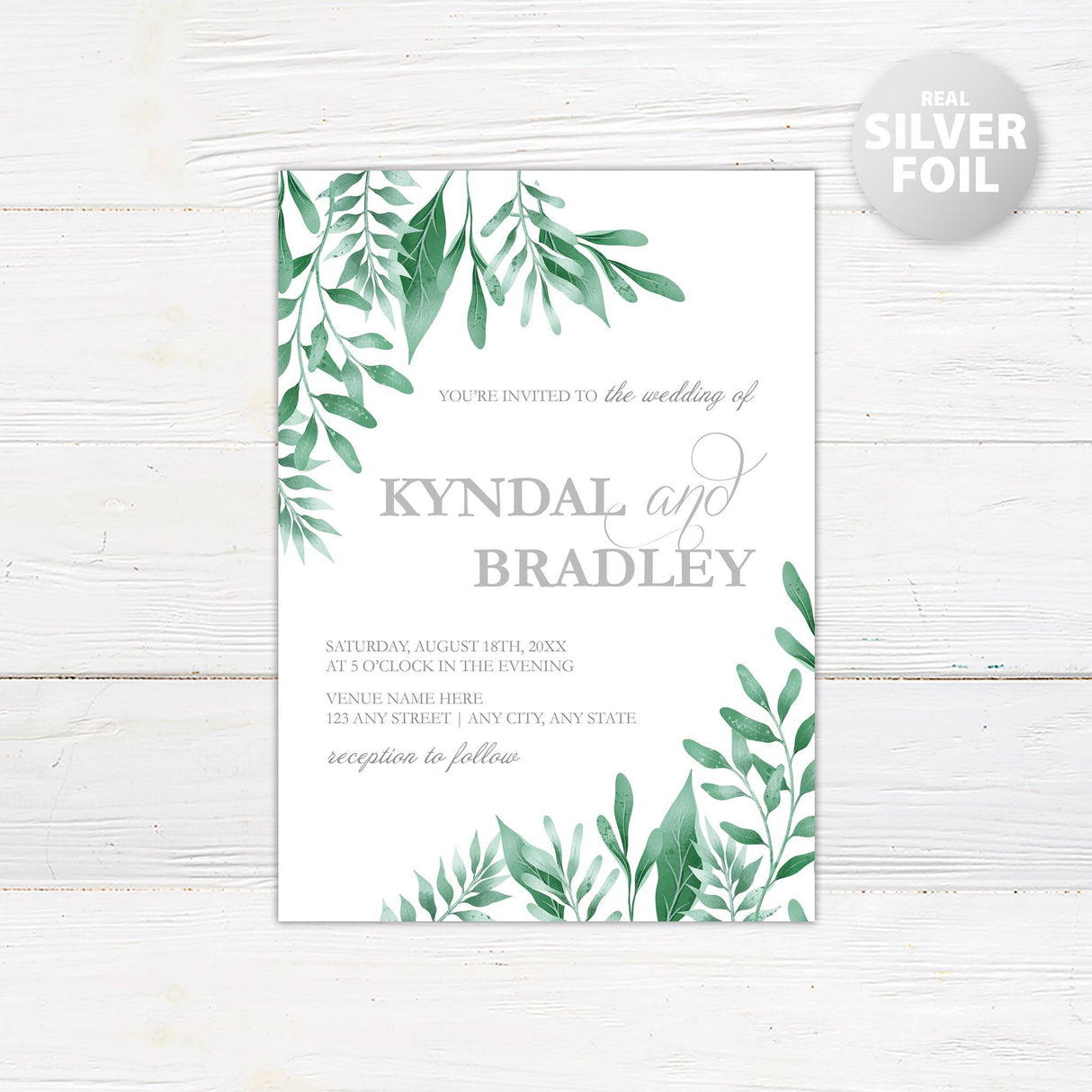 Greenery Corners Foil Invitation - goprintplus