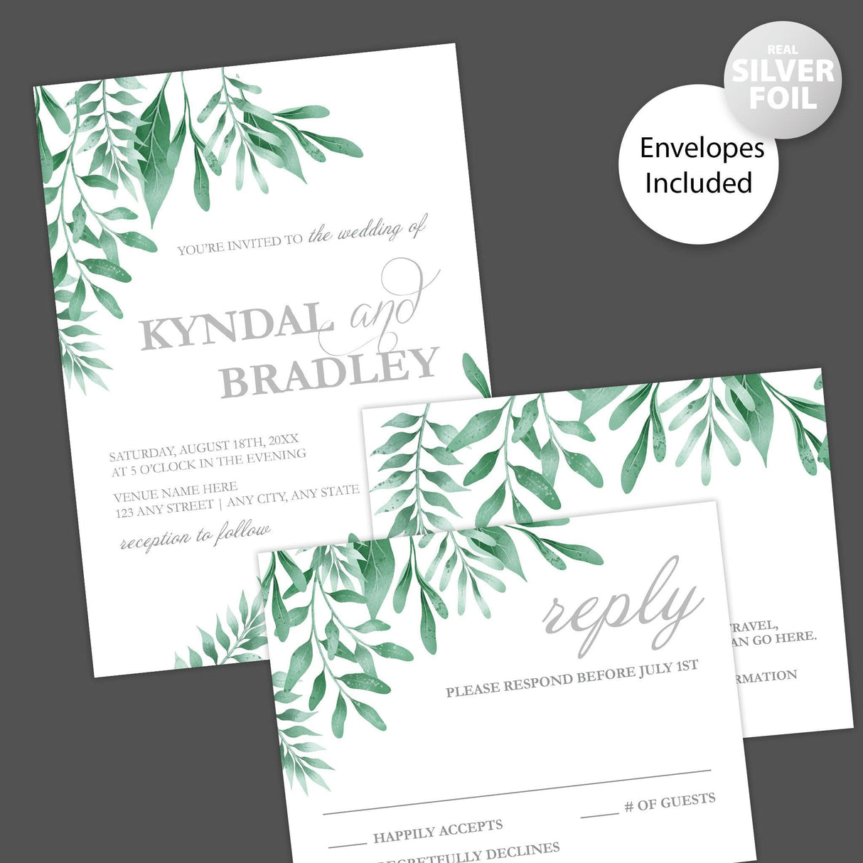 Greenery Corners Foil Invitation - goprintplus