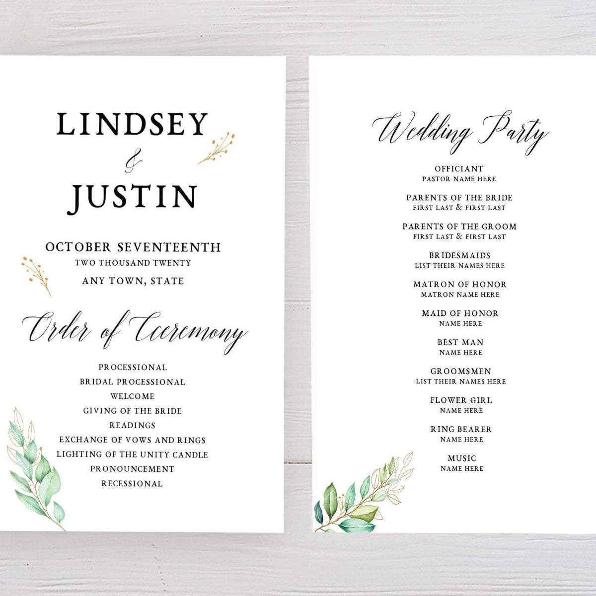 Greenery and Gold Program | Go Print Plus